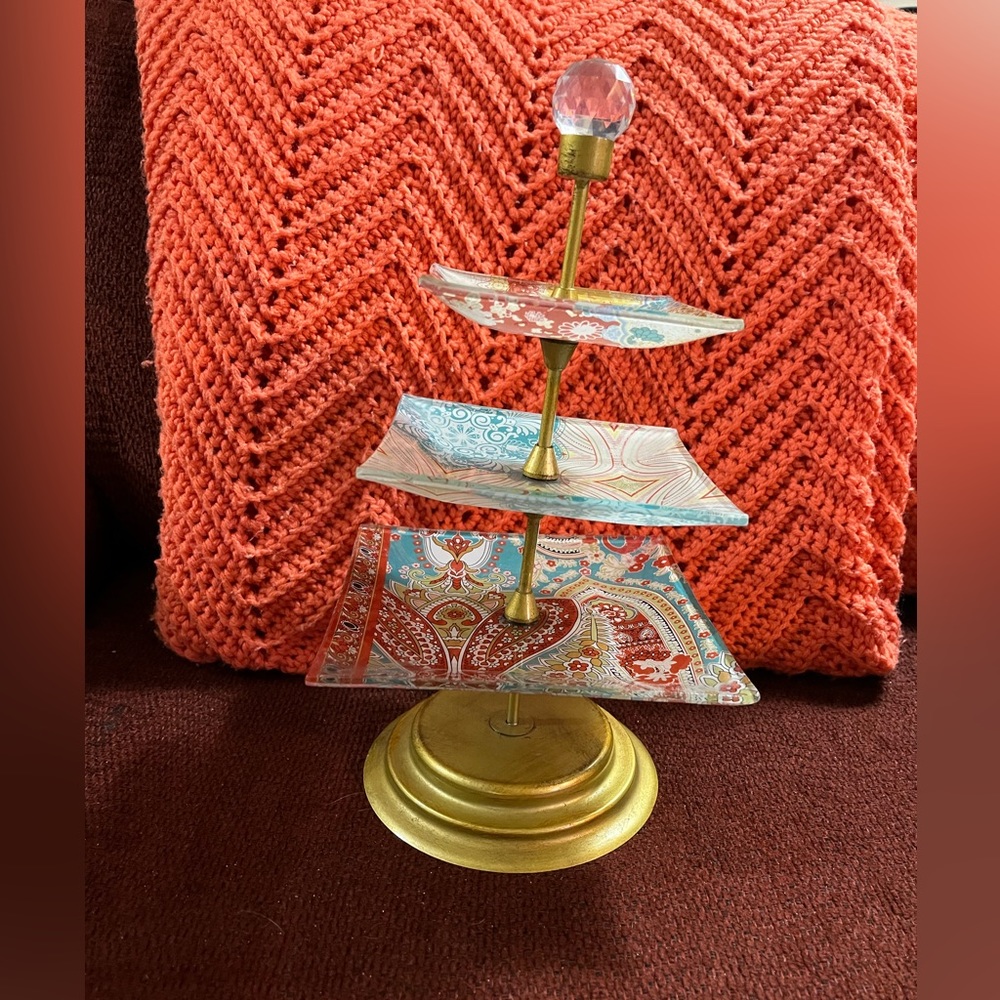 Small triple serving tray, source unknown on the brand,12” tall,bottom 41/4”s